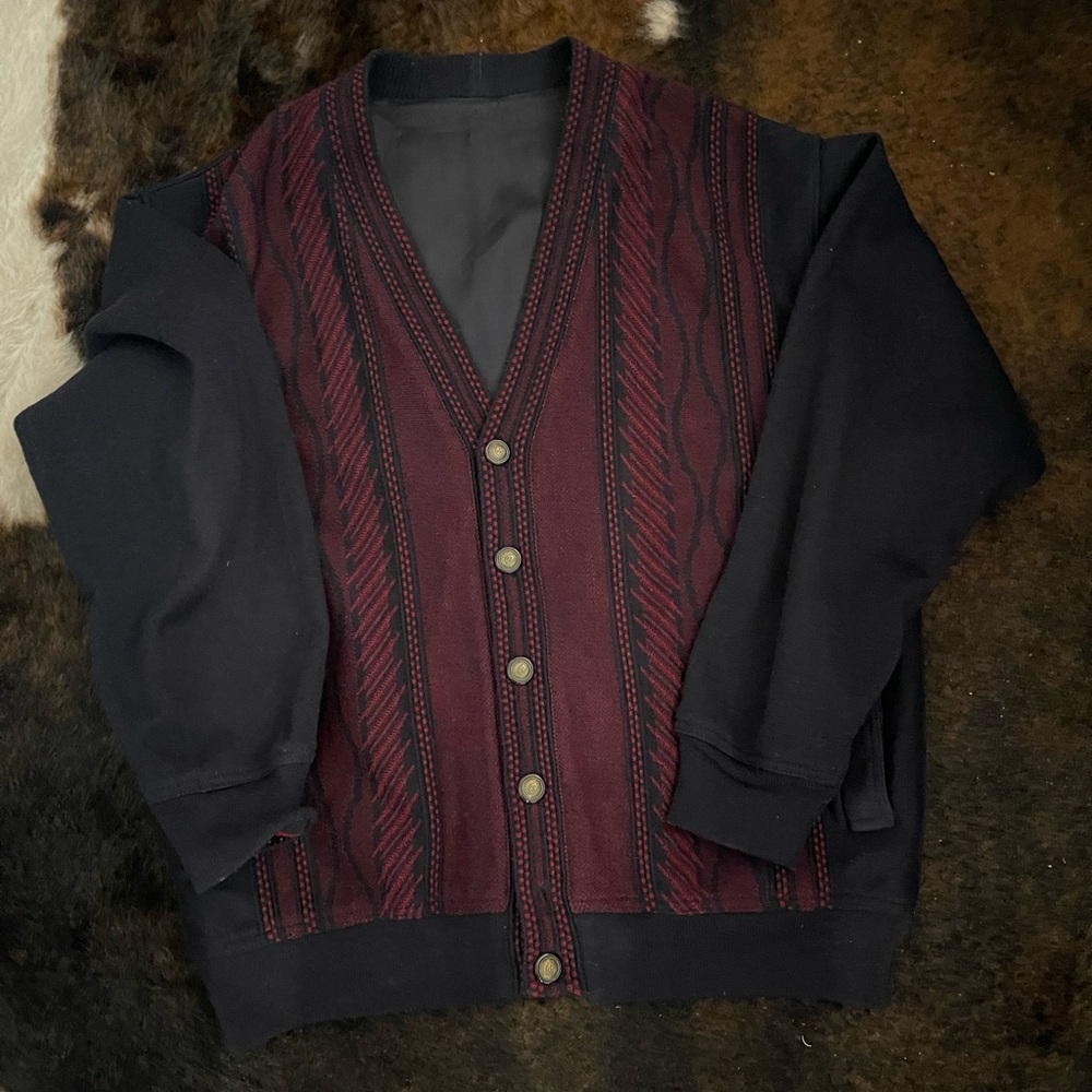 Vintage red and blue neck cardigan